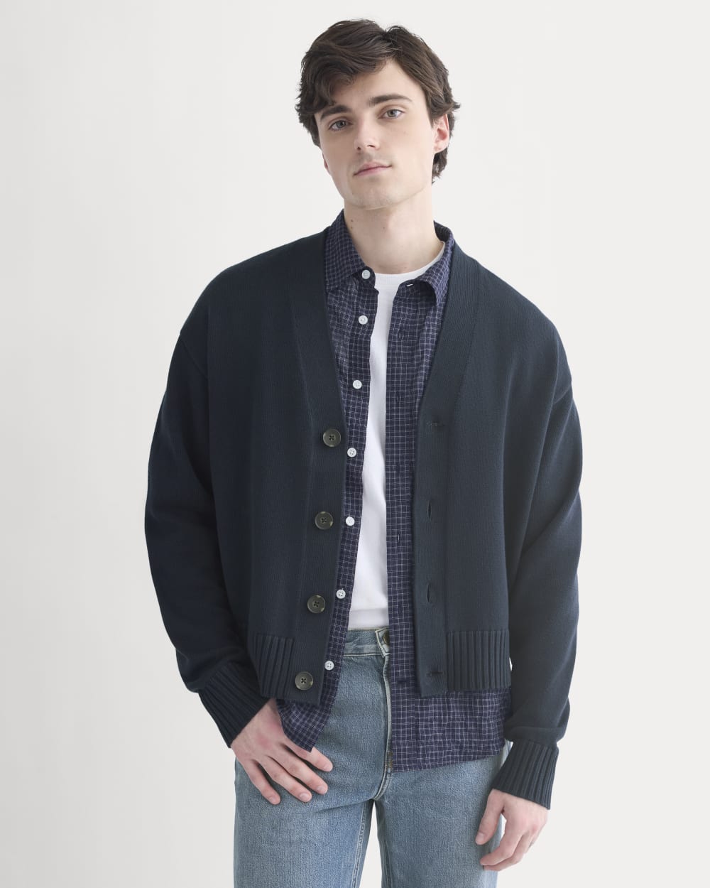 Cropped Cardigan in Everyday Cotton | Deep Navy