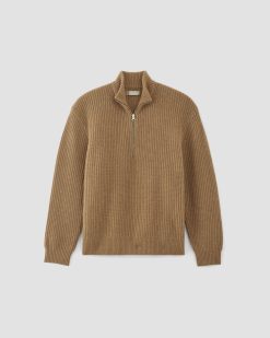 Alternative view of The Felted Merino Half-Zip Sweater | Deep Camel