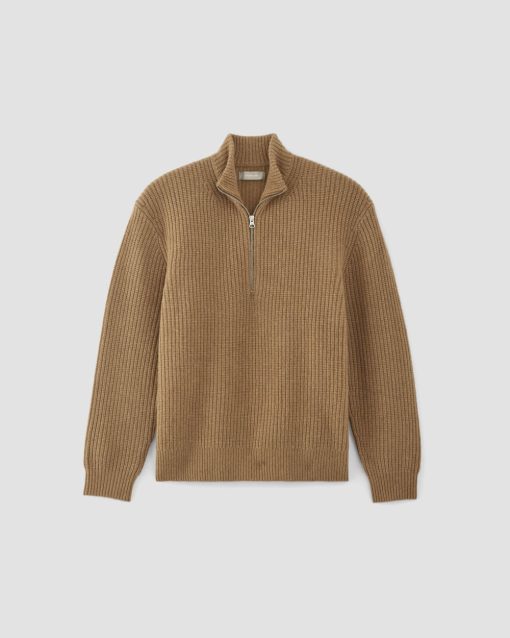 Alternative view of The Felted Merino Half-Zip Sweater | Deep Camel