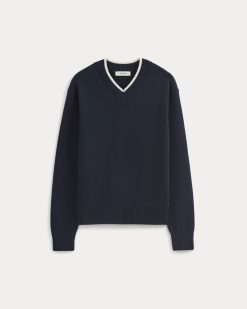 Alternative view of Relaxed V-Neck Sweater in Everyday Cotton | Deep Navy