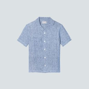 Alternative view of The Resort Shirt in Linen | Blue / White Pinstripe