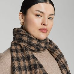 Alternative view of The Alpaca Patterned Scarf | Tobacco Brown / Heather Black Buffalo Check