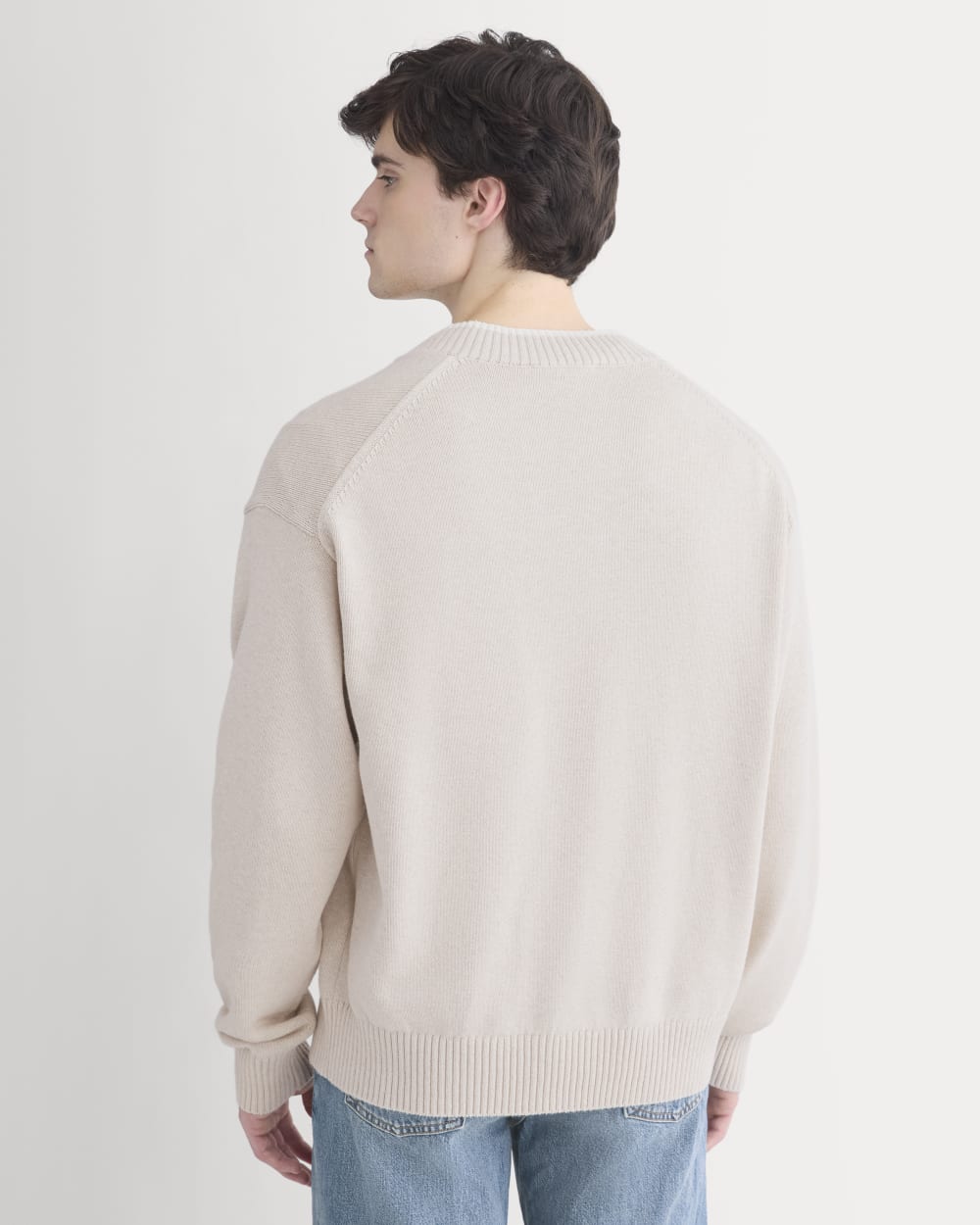 Relaxed V-Neck Sweater in Everyday Cotton | Heathered Oat - Image 5