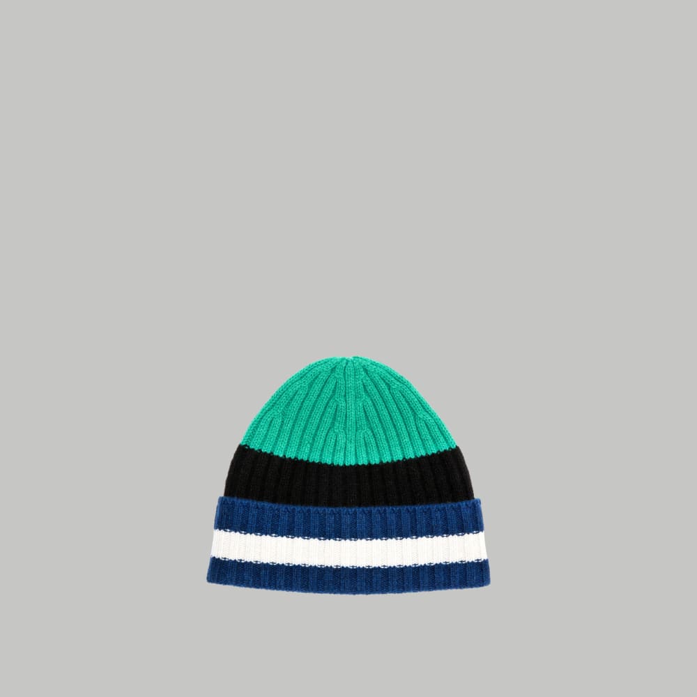 The Cashmere Beanie | Bright Navy Multi Stripe - Image 2