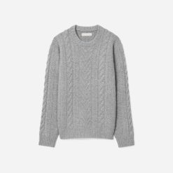 The Felted Merino Cable-Knit Crew | Heathered Mid-Grey