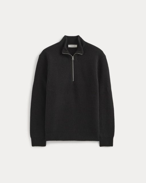 Alternative view of The Felted Merino Half-Zip Sweater | Black